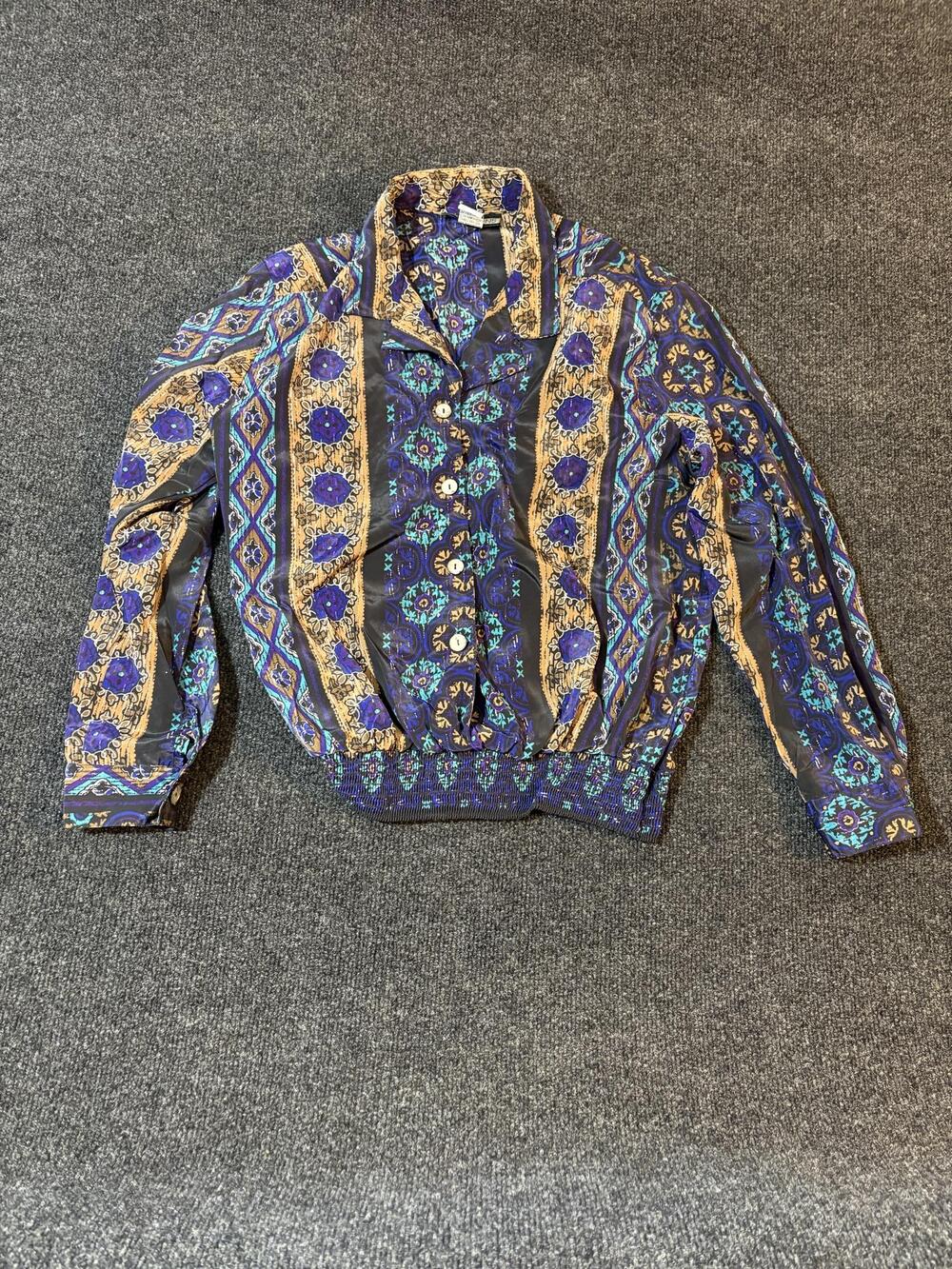 Notations Blouse Womens 6 Multicolor Geometric Button Front Long Sleeve Top